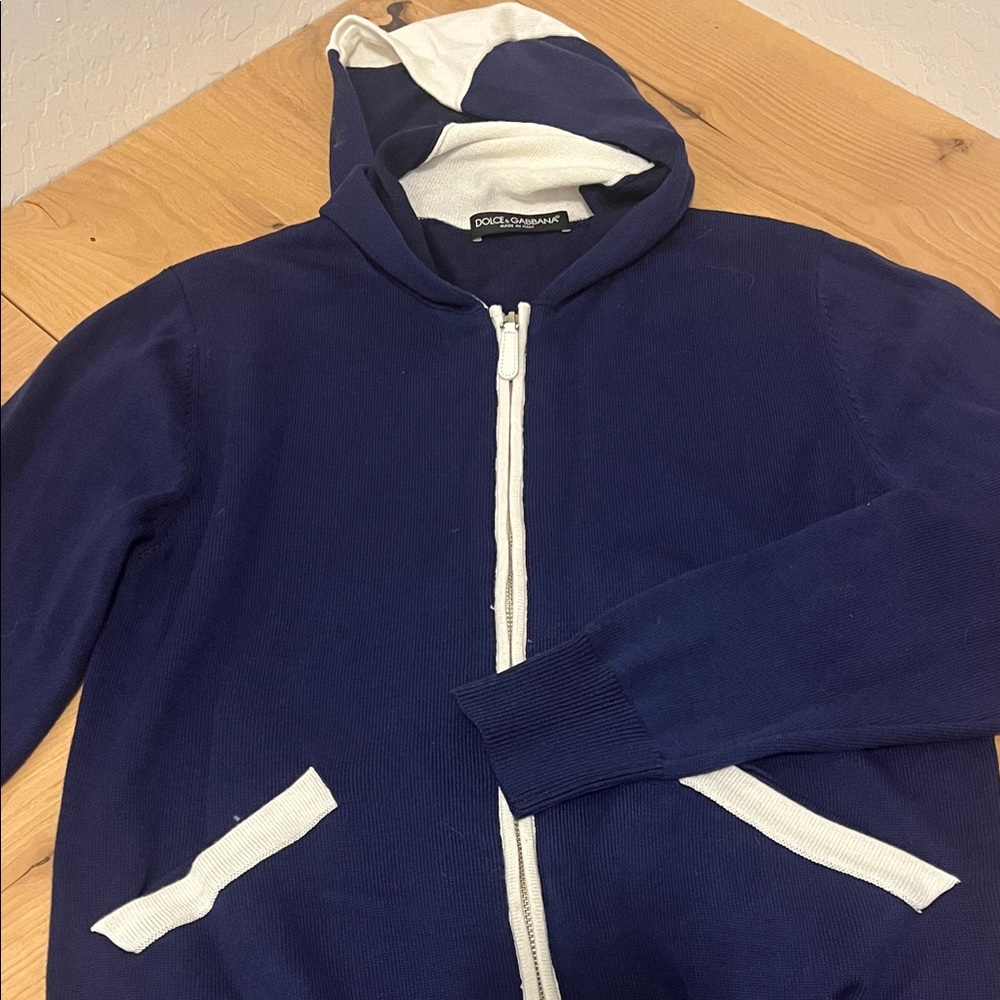 Dolce & Gabbana woman’s Blue and White Zip-Up Sweater